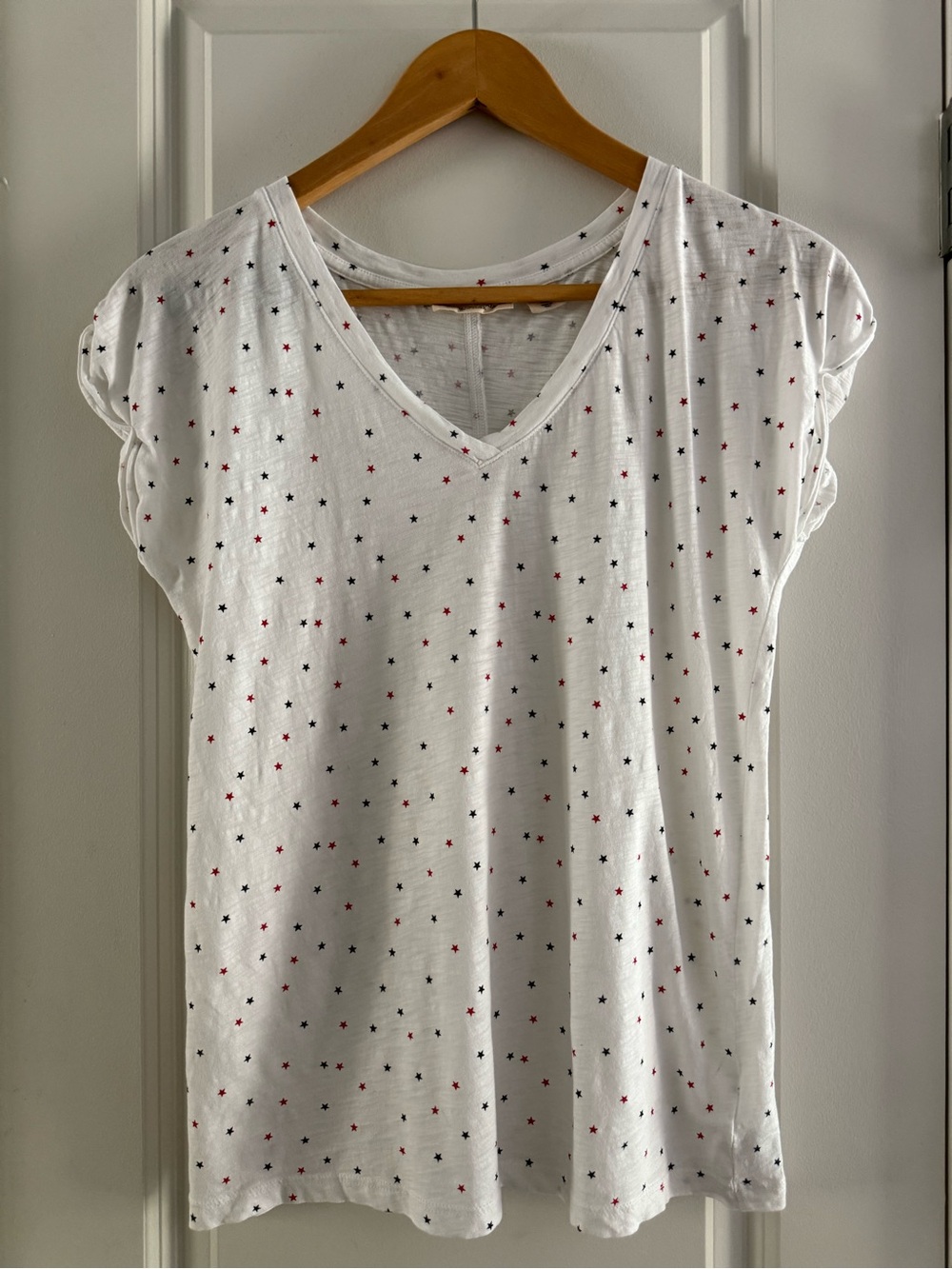 Christian Siriano White V-Neck Tee with Red & Navy Star Print Pima Cotton